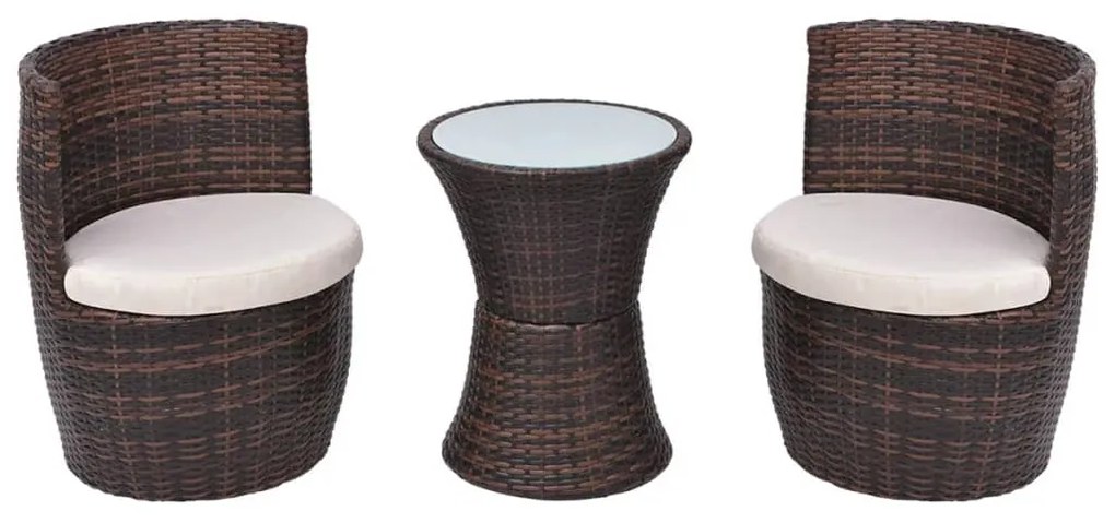 43111 vidaXL Set mobilier bistro cu perne, 3 piese, maro, poliratan