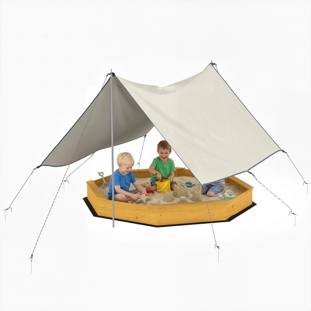 AIYAPLAY Ladă cu nisip din lemn cu copertină, ladă cu nisip pentru copii pentru exterior cu 4 bănci, căptușeală de fund, galben | Aosom Romania