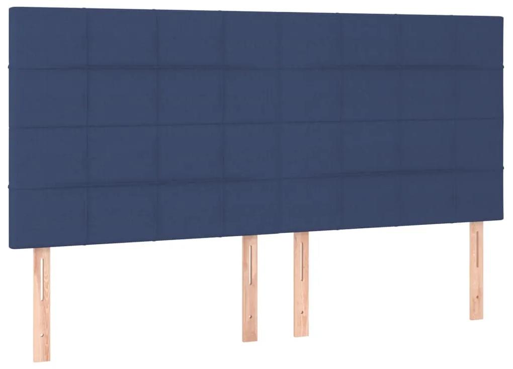 Pat cu arcuri, saltea si LED, albastru, 160x200 cm, textil Albastru, 160 x 200 cm, Cu blocuri patrate