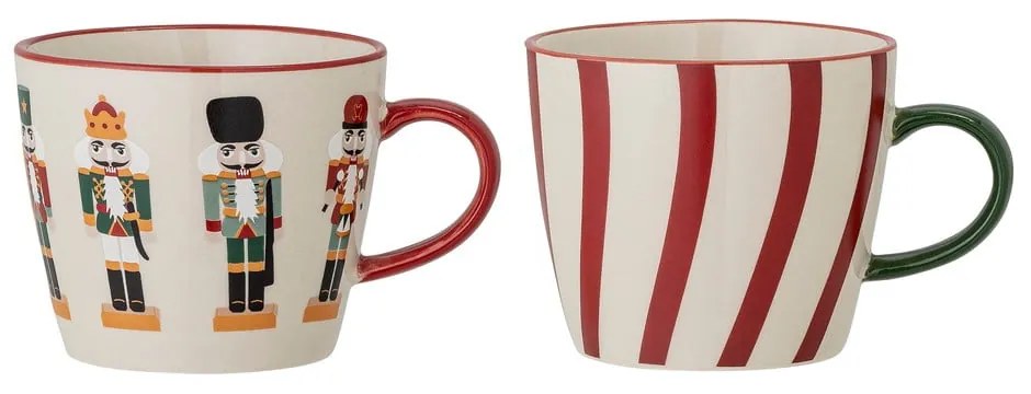 Căni 2 buc. pentru cappuccino din gresie 300 ml cu model de Crăciun Jolly – Bloomingville