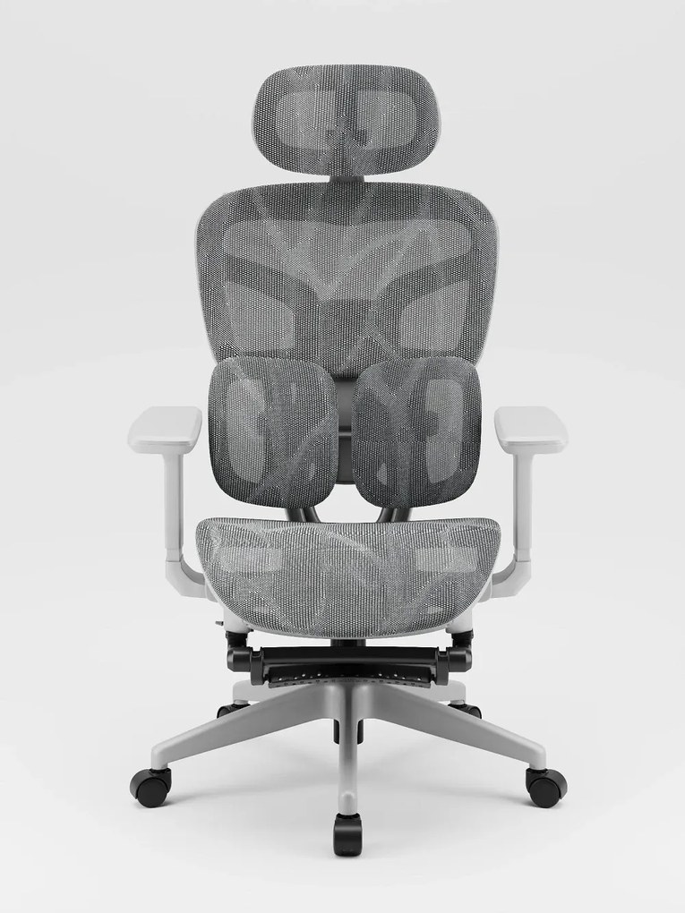AEROMAX PRO 620LK-SY Scaun ergonomic, cotiere 6D, Tetiera 3D, Suport lombar dublu ajustabil, Suport picioare, Umeras, Full Mesh, Gri