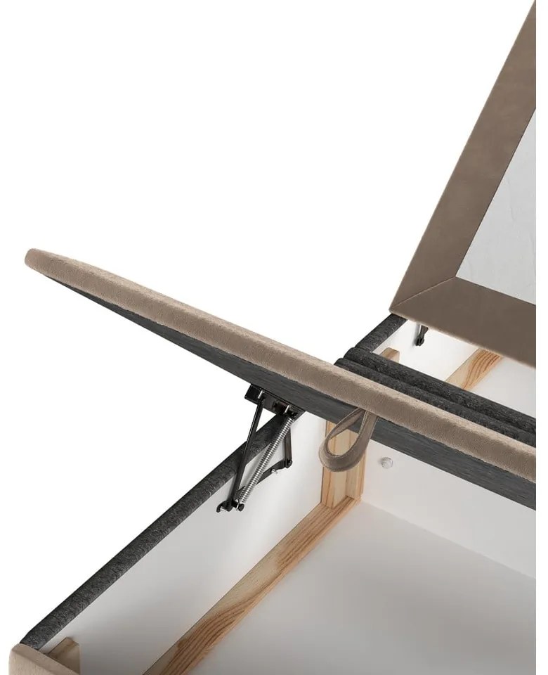 Pat matrimonial bej tapițat cu spațiu de depozitare 200x200 cm Tate – Maison de Rêve