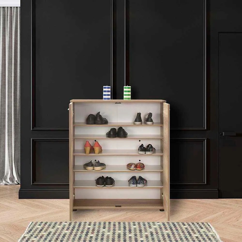 Pantofar Adore Elegance, 2 usi, 5 rafturi, capacitate 24 perechi incaltaminte, Alb - Natur, 91x108x35 cm