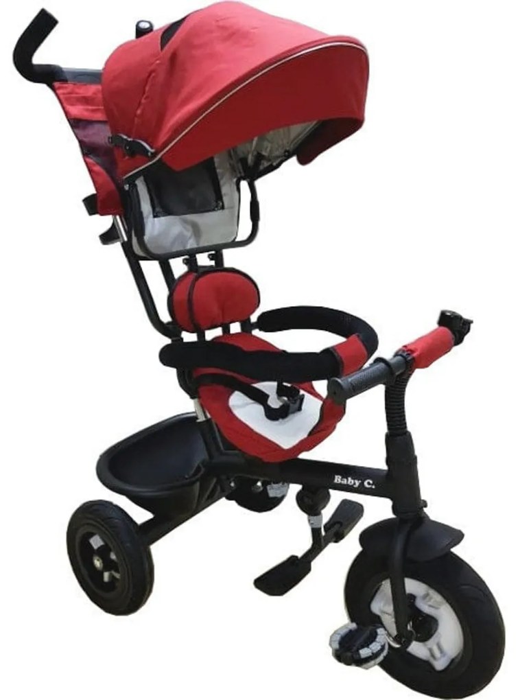 Tricicleta cu copertina Baby Care™ My first Trike, pedale si maner parinti, scaun reversibil cu invartire 360 grade, cadru metalic, Rosu Bordeaux