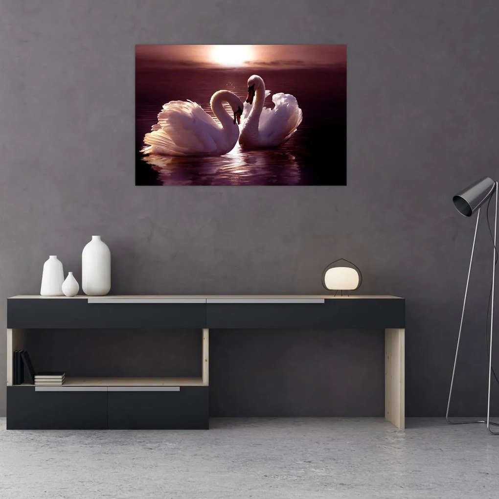 Tablou - Lebede pe lac (90x60 cm)