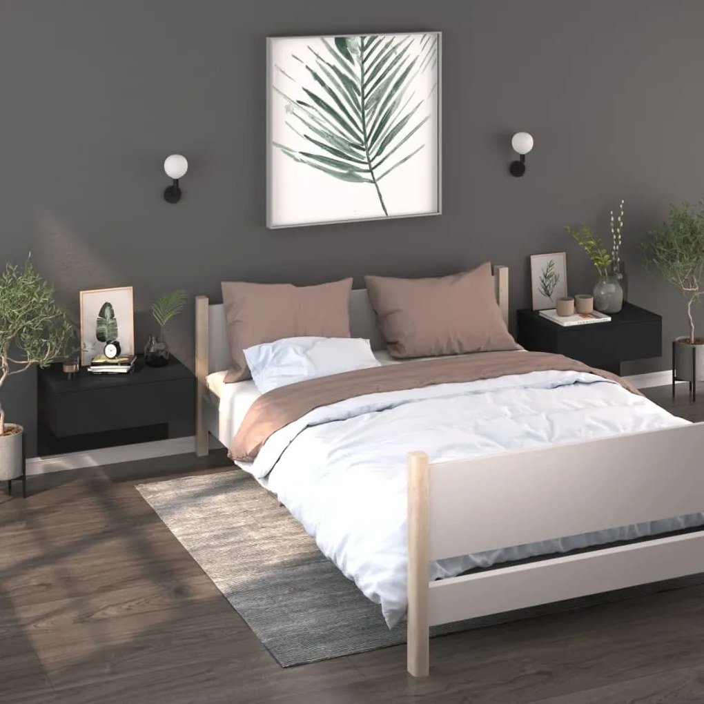 810938 vidaXL Noptiere de perete, 2 buc., negru