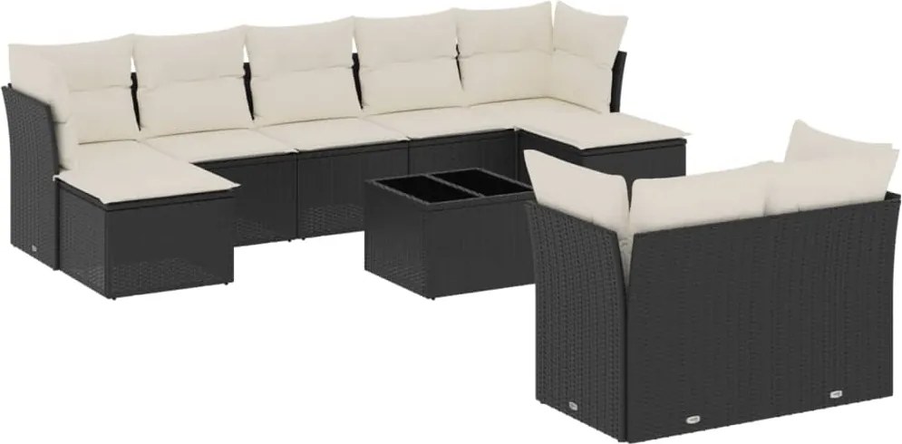 vidaXL Set canapele de grădină cu perne, 10 piese, negru, poliratan