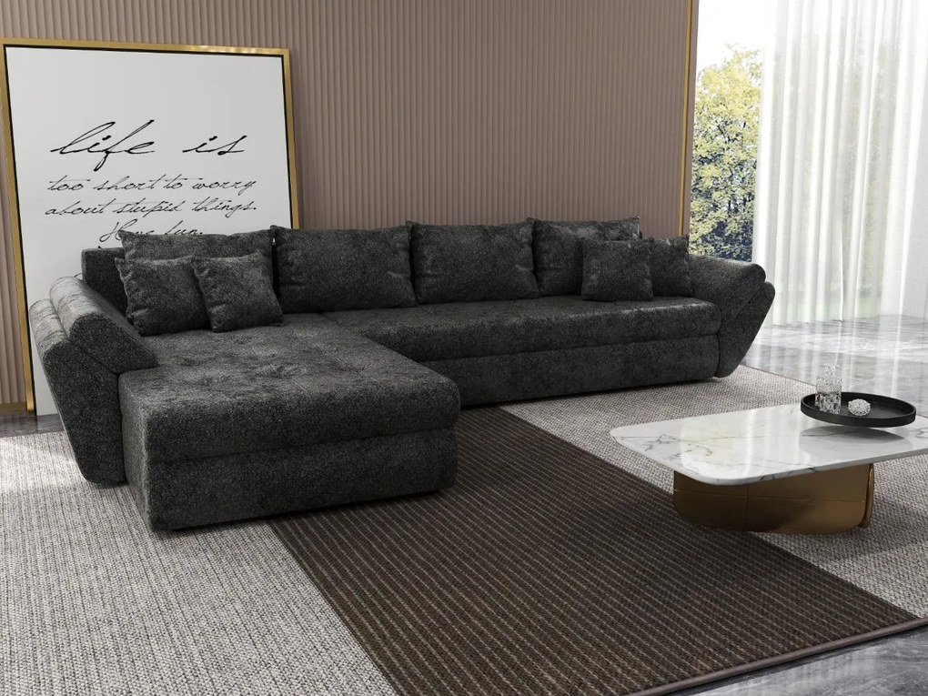 Colțar extensibil dumonde cu ladă de depozitare si sezut confortabil din spuma high-density, Loana XL Euphoria Negru 335x185 cm