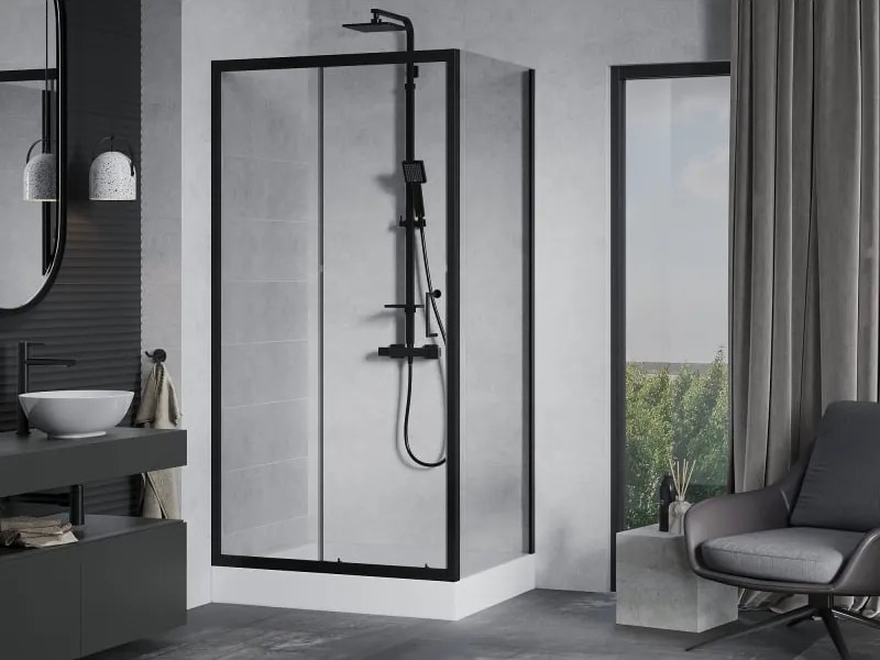 Mexen Apia cabină de duș glisantă 120 x 90 cm, transparentă, neagră + cădiță Rio - 840-120-090-70-00-4510
