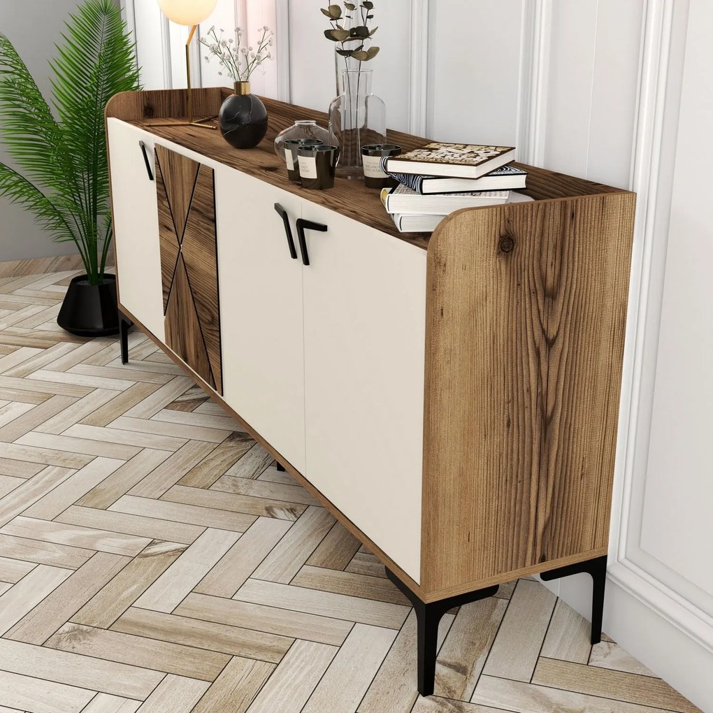 Consolă Venedik - Walnut, Cream