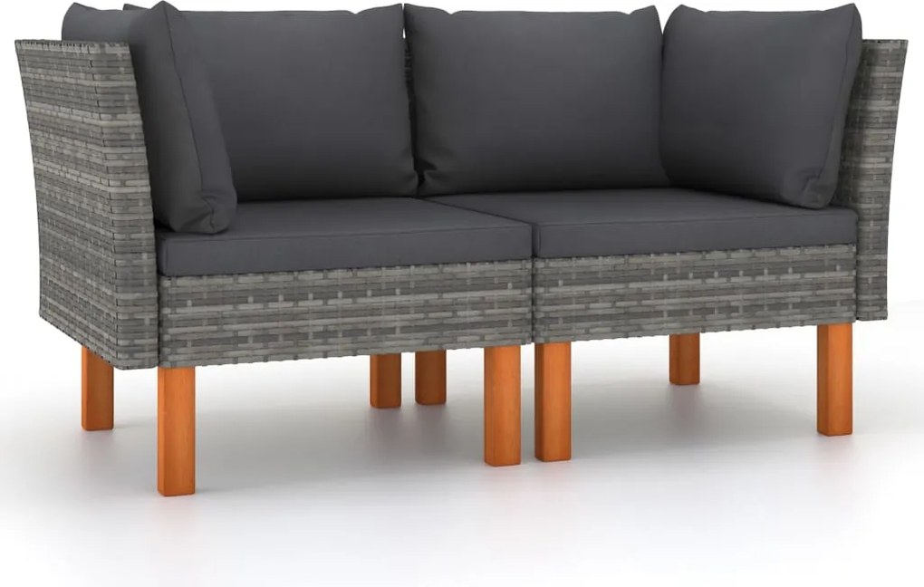 vidaXL Canapele de colț, 2 buc., poliratan & lemn masiv de eucalipt