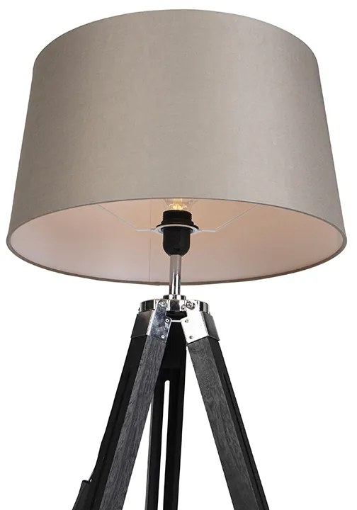Lampă de podea cu trepied negru cu abajur 45cm din in taupe