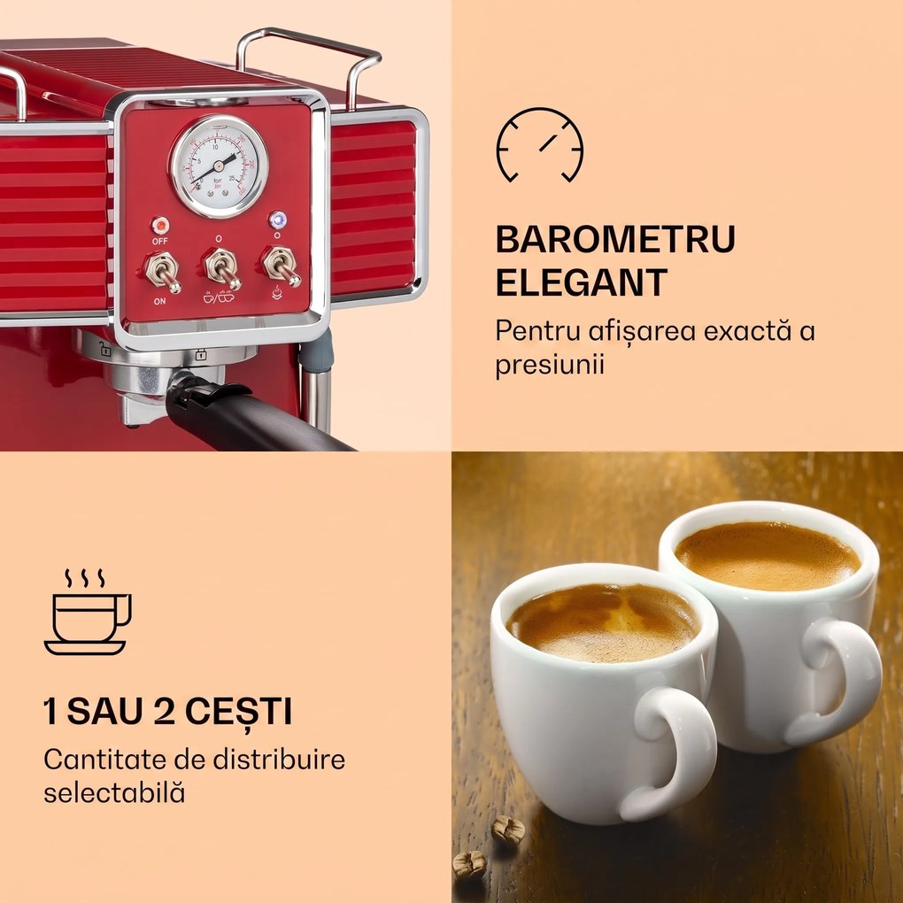 Klarstein Gusto Classico, espressor, 1350 W, presiune 20 bar, rezervor de apă: 1,5 litri