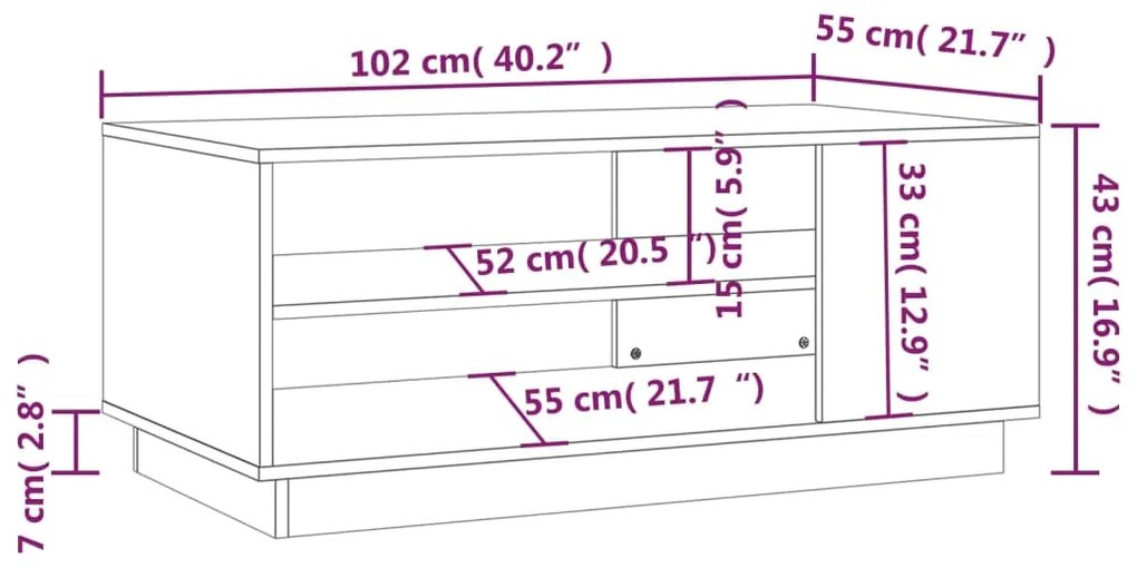 Masuta de cafea, stejar maro, 102x55x43 cm, PAL 1, Stejar brun