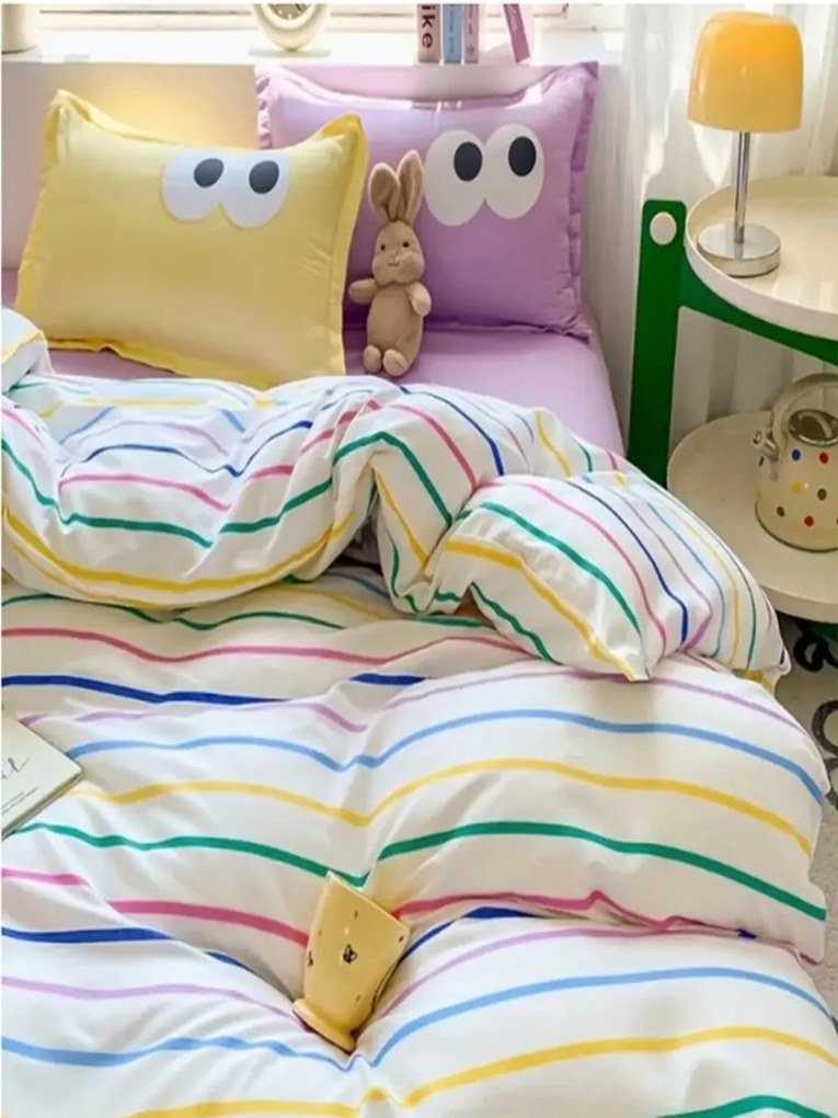 Lenjerie de pat dubla, L'essentiel Maison, Funny, Galben / Liliac