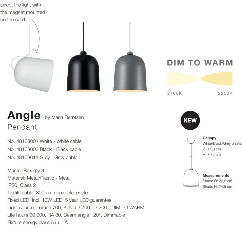 Pendul LED dimabil directionabil design modern Angle gri 48163011 DFTP