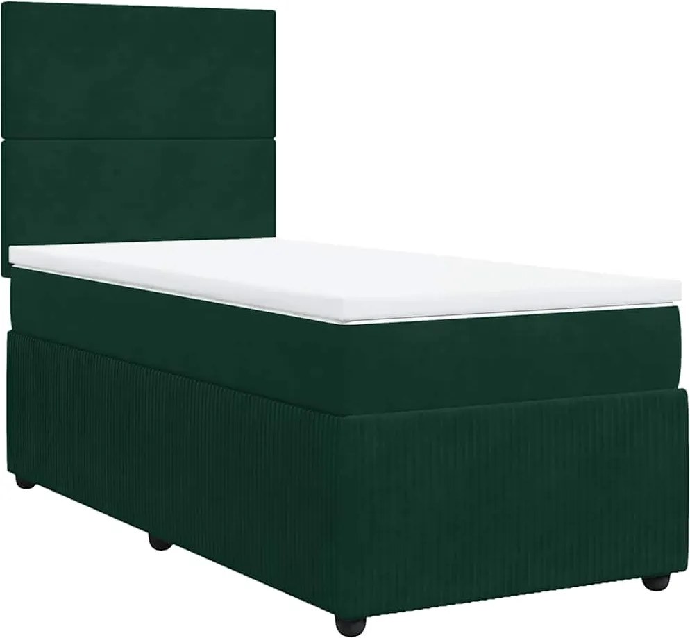 vidaXL Pat box spring cu saltea, verde închis, 100x200 cm, catifea