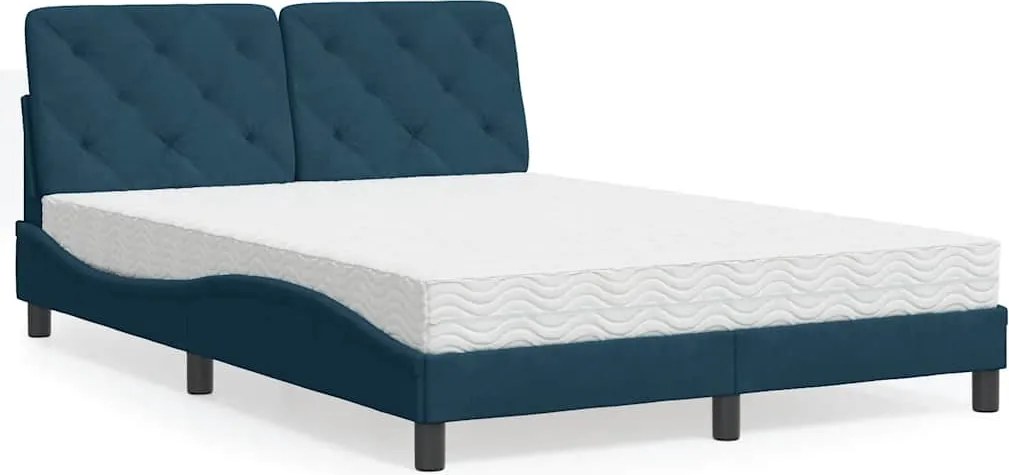 vidaXL Pat cu saltea, albastru, 140x200 cm, catifea