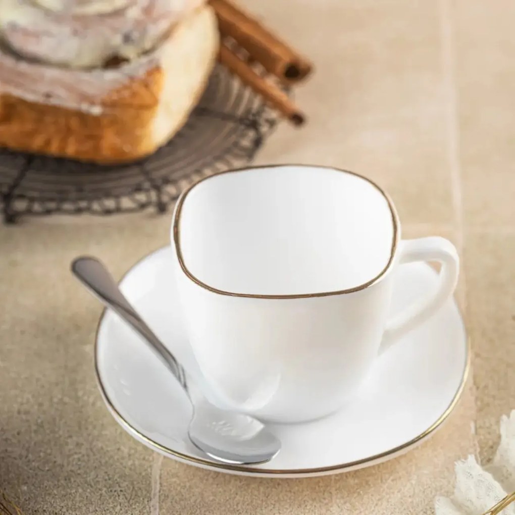 Set cesti cafea 12 piese, opal, alb cu auriu, 220 ml Kinghoff KH-1930