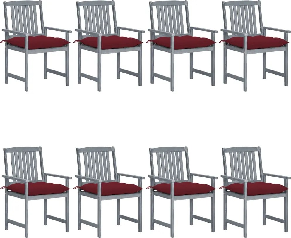 vidaXL Scaune de grădină cu perne, 8 buc., gri, lemn masiv de acacia