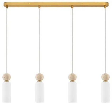 Lustra cu 4 pendule, Metal, Auriu, Travertin, Sticla, FILOMENA