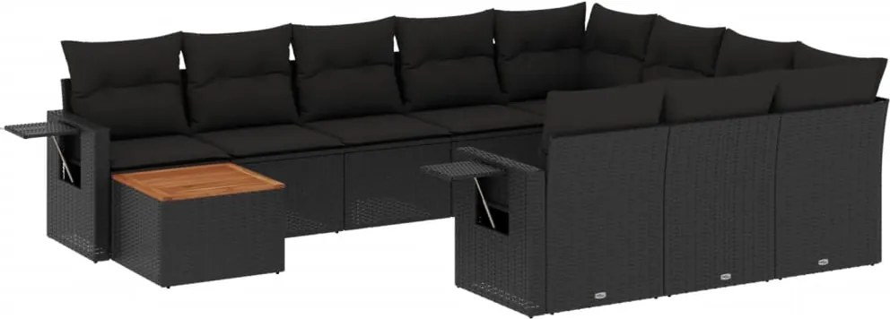 vidaXL Set canapele de grădină cu perne, 11 piese, negru, poliratan