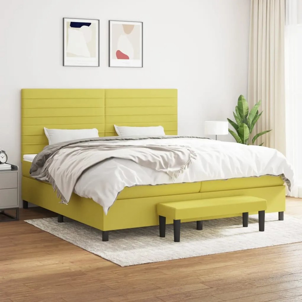 3136708 vidaXL Pat box spring cu saltea, verde deschis, 200x200 cm, textil