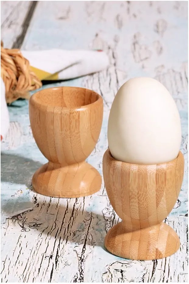 Set 2 suporturi pentru ouă din lemn de bambus, Ø 6 cm