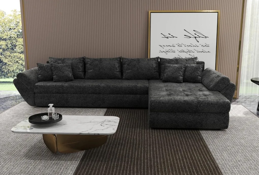 Colțar extensibil dumonde cu ladă de depozitare si sezut confortabil din spuma high-density, Loana XL Euphoria Negru II 335x185 cm