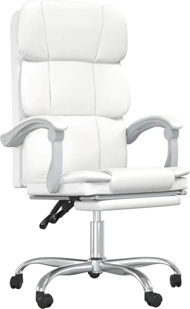 vidaXL Fotoliu de birou rabatabil, alb, piele ecologică