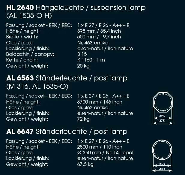 Pendul iluminat exterior din fier forjat, HL 2640