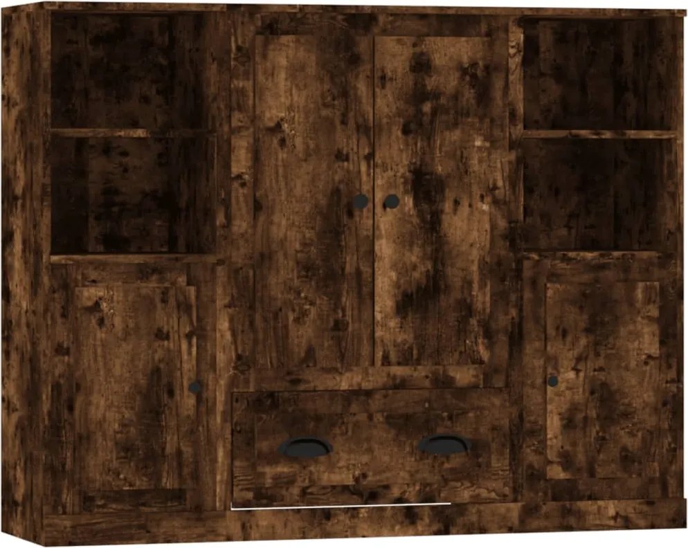 vidaXL Dulapuri înalte, 3 buc., stejar fumuriu, lemn prelucrat