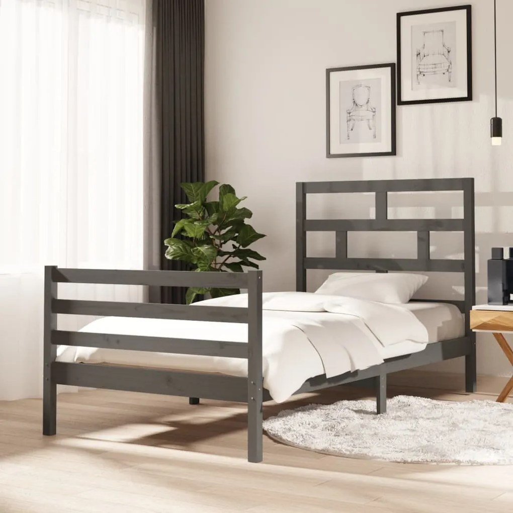 3101275 vidaXL Cadru de pat, gri, 100x200 cm, lemn masiv de pin