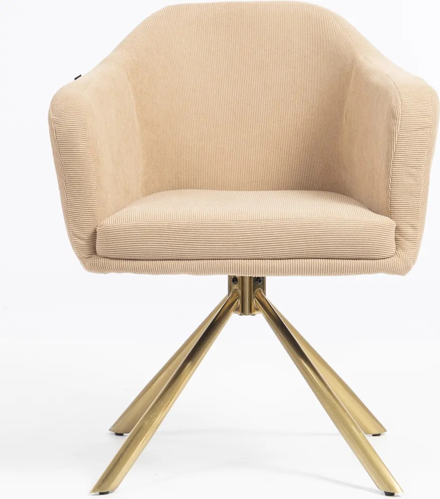 HR832 BAZĂ STEA Scaun Catifea Reiată Premium culoare Bej Ghimbir cu Bază Aurie