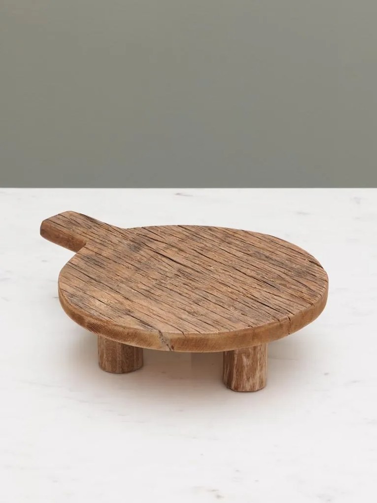 Platou rotund de servire din lemn reciclat, H5 cm