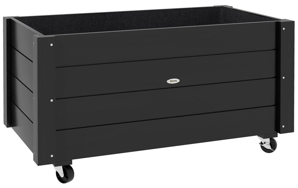 Outsunny Jardinieră de Grădină din Lemn de Brad cu Roti și Orificiu de Drenaj, Captuseală din Material Netesut, 89x48x47 cm | Aosom Romania