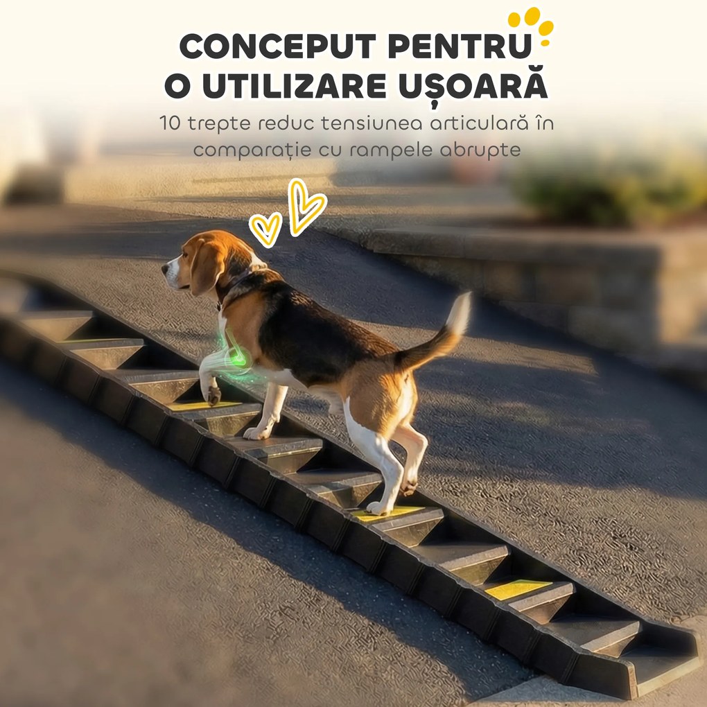 PawHut Rampă Pliabilă pentru Câini pentru Mașini și Paturi Înalte, Scară Portabilă cu 10 Trepte Antiderapante, Ușoară, Suportă Până la 68 kg, Negru | Aosom Romania