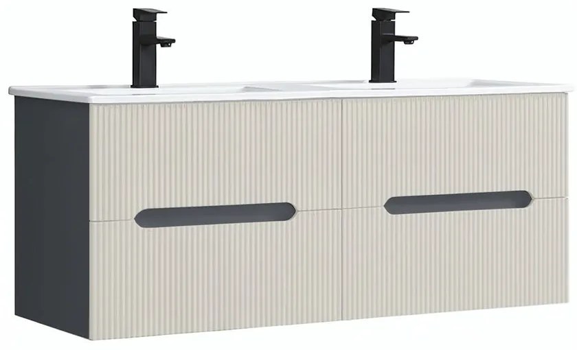 Trent 120 dulap de baie inferior cu chiuvetă ceramică (4 sertare) gri antracit-alb