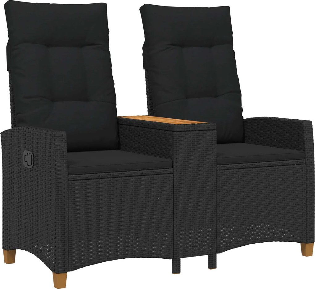 vidaXL Bancă reclinabilă cu masă Negru 126 x 65 x 112 cm poliratan