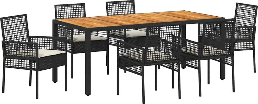 vidaXL Set de masă pentru grădină 7 pcs Negru poliratan