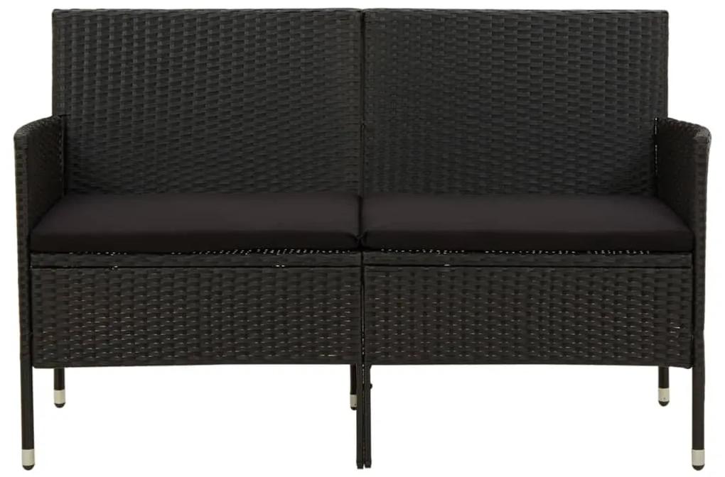 Canapea de gradina cu 3 locuri, cu perne, negru, poliratan Negru, 1