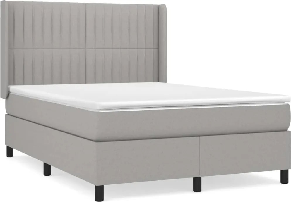 vidaXL Pat box spring cu saltea, gri deschis, 140x190 cm, textil