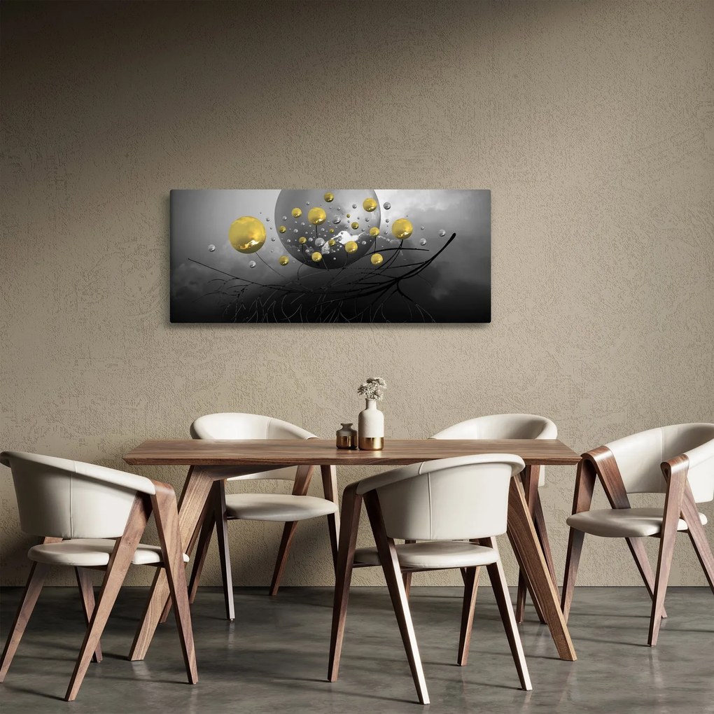 Tabloul cu bile abstracte aurii (120x50 cm)