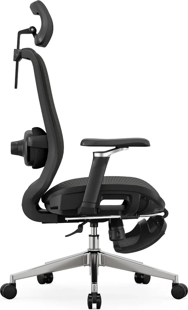 Scaun ergonomic premium Lita-H-M, masaj lombar electric, șezut glisant, tetieră 2D, cotiere 5D, reclinare 125°, suport picioare, bază metalică, Full Mesh, Negru