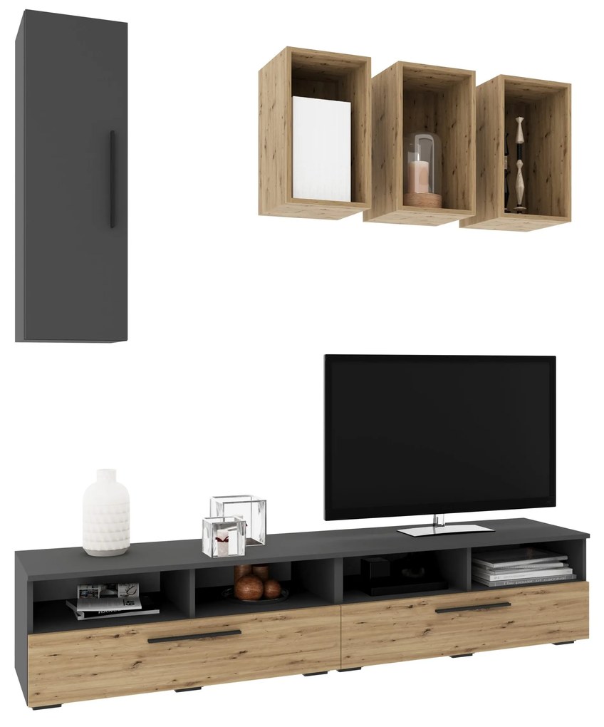 Living haaus V12, Antracit/Stejar Artisan, L 190 cm