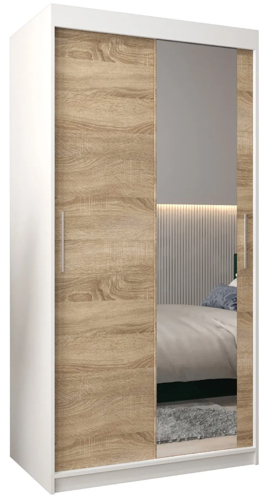 Dulap de haine 100 cm Toki 2 (alb mat + stejar sonoma). 1064960