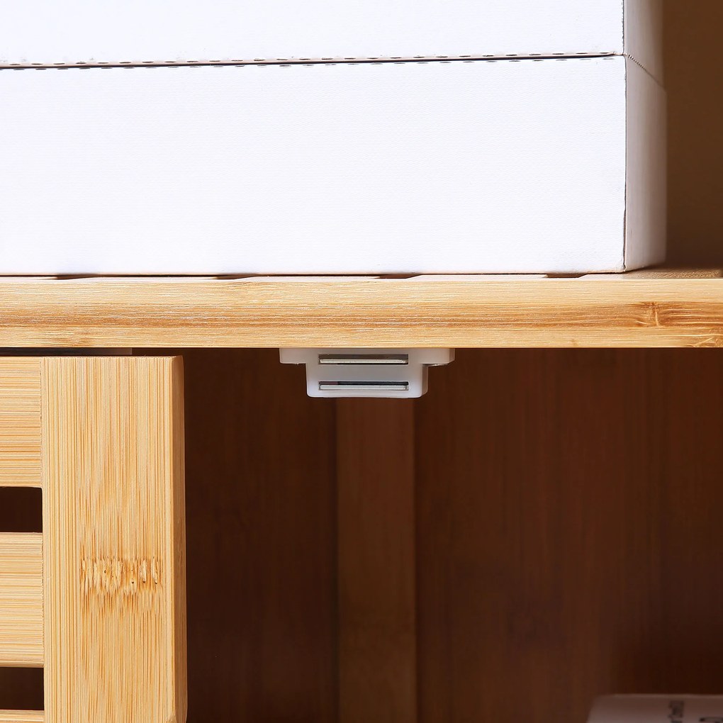 HOMCOM Bufet mobilier de depozitare 3 uși deschise și rafturi din bambus 100 x 35 x 82 cm natural | Aosom Romania