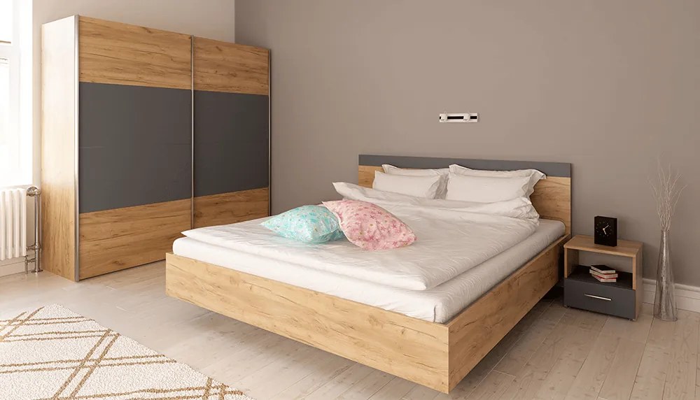 Dulap cu uşi glisante, stejar artisan/grafit, GABRIELA NEW