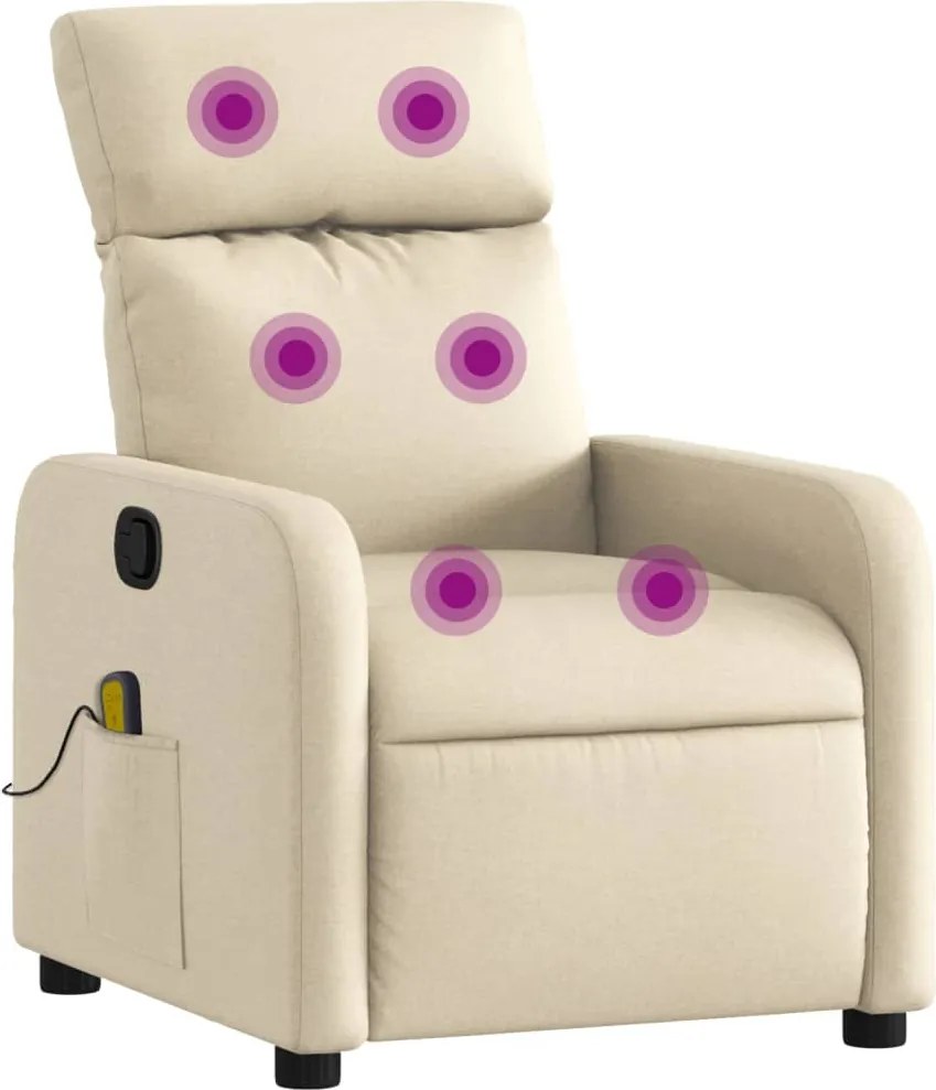 vidaXL Fotoliu rabatabil de masaj, crem, material textil