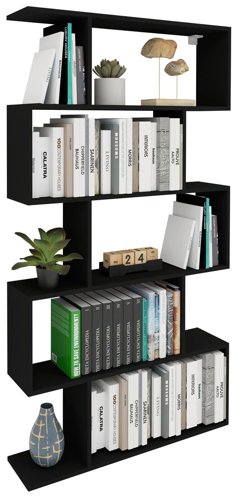 Biblioteca Kimo, 5 Casete, Negru, 90 x 20 x 160 cm